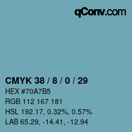 カラーコード: CMYK 38 / 8 / 0 / 29 | qconv.com