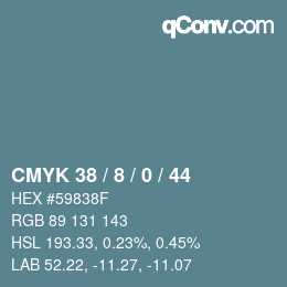 カラーコード: CMYK 38 / 8 / 0 / 44 | qconv.com