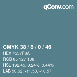 Farbcode: CMYK 38 / 8 / 0 / 46 | qconv.com