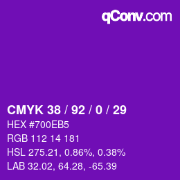 カラーコード: CMYK 38 / 92 / 0 / 29 | qconv.com