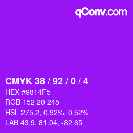 カラーコード: CMYK 38 / 92 / 0 / 4 | qconv.com