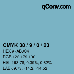 颜色代码: CMYK 38 / 9 / 0 / 23 | qconv.com