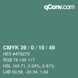 カラーコード: CMYK 39 / 0 / 10 / 49 | qconv.com