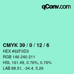 カラーコード: CMYK 39 / 0 / 12 / 6 | qconv.com