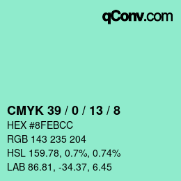 カラーコード: CMYK 39 / 0 / 13 / 8 | qconv.com