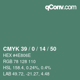 カラーコード: CMYK 39 / 0 / 14 / 50 | qconv.com
