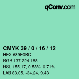 カラーコード: CMYK 39 / 0 / 16 / 12 | qconv.com