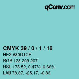 カラーコード: CMYK 39 / 0 / 1 / 18 | qconv.com