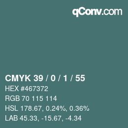 Color code: CMYK 39 / 0 / 1 / 55 | qconv.com
