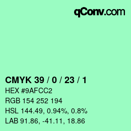カラーコード: CMYK 39 / 0 / 23 / 1 | qconv.com