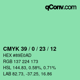 カラーコード: CMYK 39 / 0 / 23 / 12 | qconv.com