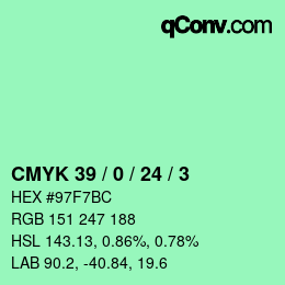 颜色代码: CMYK 39 / 0 / 24 / 3 | qconv.com