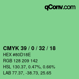 Farbcode: CMYK 39 / 0 / 32 / 18 | qconv.com