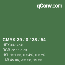 Color code: CMYK 39 / 0 / 38 / 54 | qconv.com