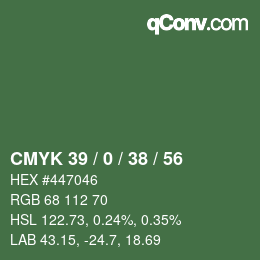 颜色代码: CMYK 39 / 0 / 38 / 56 | qconv.com