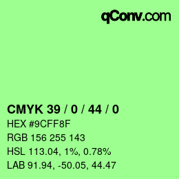 カラーコード: CMYK 39 / 0 / 44 / 0 | qconv.com