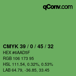 カラーコード: CMYK 39 / 0 / 45 / 32 | qconv.com
