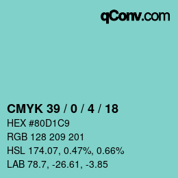 カラーコード: CMYK 39 / 0 / 4 / 18 | qconv.com