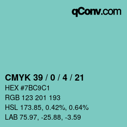 Color code: CMYK 39 / 0 / 4 / 21 | qconv.com