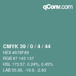 Color code: CMYK 39 / 0 / 4 / 44 | qconv.com