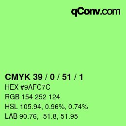 カラーコード: CMYK 39 / 0 / 51 / 1 | qconv.com