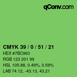 カラーコード: CMYK 39 / 0 / 51 / 21 | qconv.com