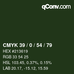 カラーコード: CMYK 39 / 0 / 54 / 79 | qconv.com