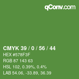 Farbcode: CMYK 39 / 0 / 56 / 44 | qconv.com