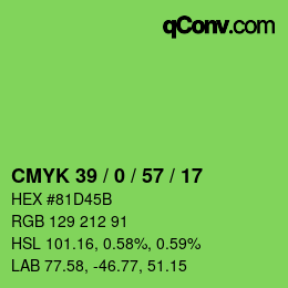 カラーコード: CMYK 39 / 0 / 57 / 17 | qconv.com