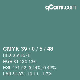 颜色代码: CMYK 39 / 0 / 5 / 48 | qconv.com