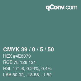 Código de color: CMYK 39 / 0 / 5 / 50 | qconv.com