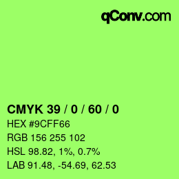 カラーコード: CMYK 39 / 0 / 60 / 0 | qconv.com
