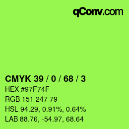 カラーコード: CMYK 39 / 0 / 68 / 3 | qconv.com