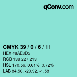カラーコード: CMYK 39 / 0 / 6 / 11 | qconv.com