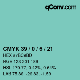Color code: CMYK 39 / 0 / 6 / 21 | qconv.com