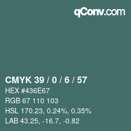 Color code: CMYK 39 / 0 / 6 / 57 | qconv.com