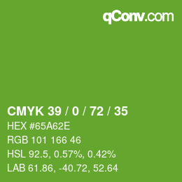 Farbcode: CMYK 39 / 0 / 72 / 35 | qconv.com