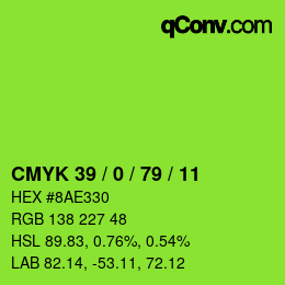 カラーコード: CMYK 39 / 0 / 79 / 11 | qconv.com