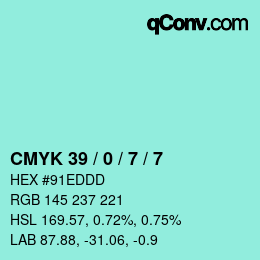 Color code: CMYK 39 / 0 / 7 / 7 | qconv.com