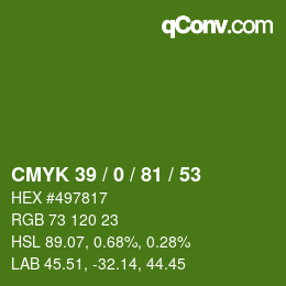 Color code: CMYK 39 / 0 / 81 / 53 | qconv.com