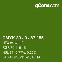 Color code: CMYK 39 / 0 / 87 / 55 | qconv.com