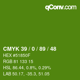Color code: CMYK 39 / 0 / 89 / 48 | qconv.com