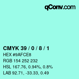 カラーコード: CMYK 39 / 0 / 8 / 1 | qconv.com