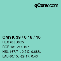 颜色代码: CMYK 39 / 0 / 8 / 16 | qconv.com