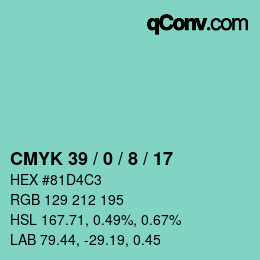 颜色代码: CMYK 39 / 0 / 8 / 17 | qconv.com