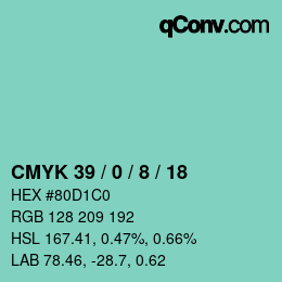 カラーコード: CMYK 39 / 0 / 8 / 18 | qconv.com