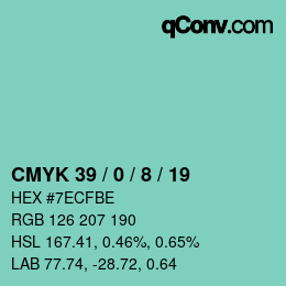 Farbcode: CMYK 39 / 0 / 8 / 19 | qconv.com