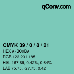 颜色代码: CMYK 39 / 0 / 8 / 21 | qconv.com