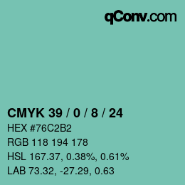 カラーコード: CMYK 39 / 0 / 8 / 24 | qconv.com