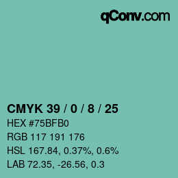 颜色代码: CMYK 39 / 0 / 8 / 25 | qconv.com